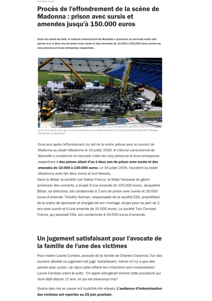 PROCES DU STADE VELODROME – PRISON AVEC SRUSIS ET AMENDE JUSQU’A 150.000€