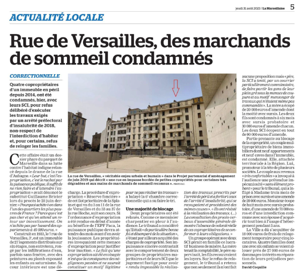 RUE DE VERSAILLES – CONDAMNATION DES MARCHANDS DE SOMMEIL