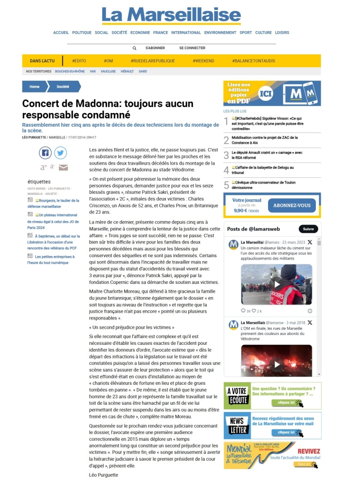 CONCERT DE MADONNA – TOUJOURS AUCUN RESPONSABLE CONDAMNE